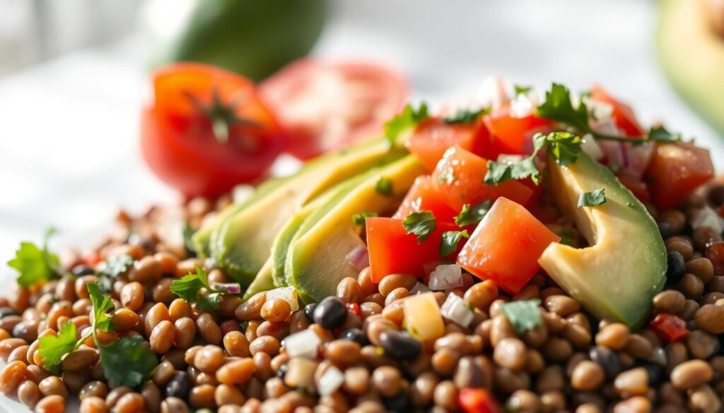 insalata di lenticchie con avocado e pomodoro