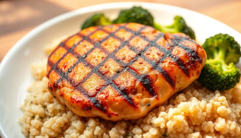pollo alla griglia con quinoa e broccoli