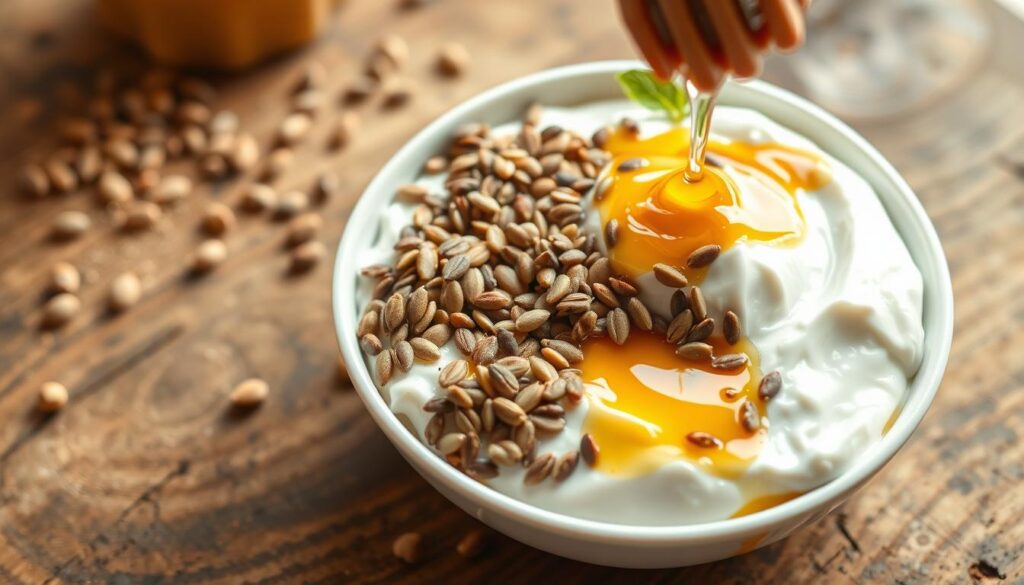 yogurt greco con mix di semi e miele